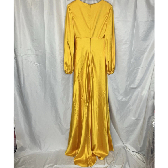 Mac Duggal Sz 2 Satin Empire Waist Bishop Sleeves Long Evening Gown Marigold - Picture 8 of 16